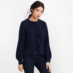 NWOT Brooks Brothers Crepe Ruffled Blouse Navy - Never Worn